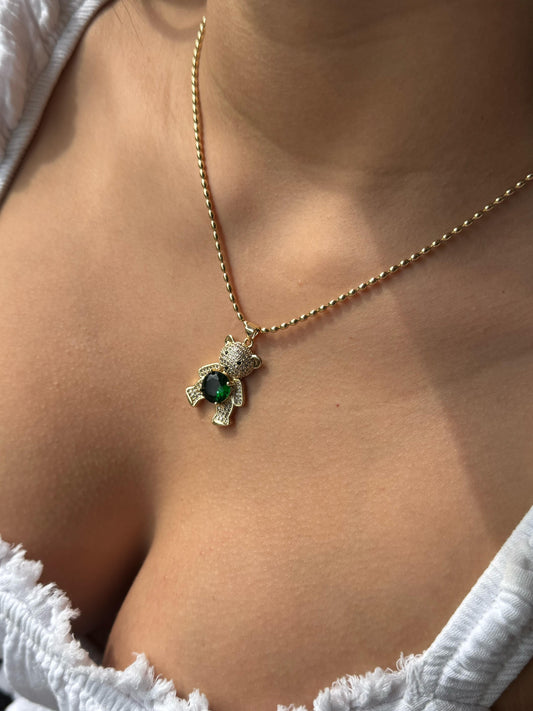 Cadena De Oso Dorado Con Circon Verde