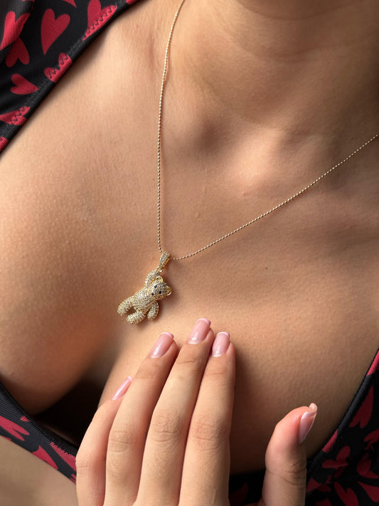 Cadena De Oso Dorado Con Circones Plateados