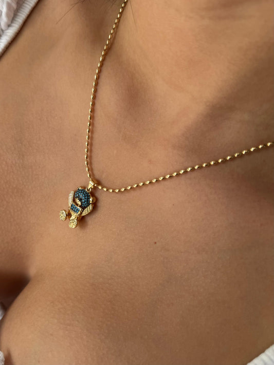 Cadena De Oso Dorado Con Circones Azules