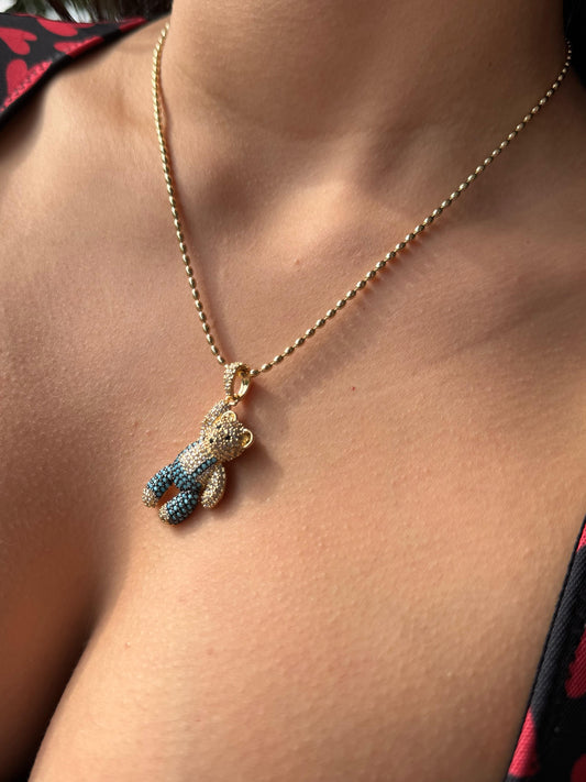 Cadena De Oso Dorado Con Circones Azules