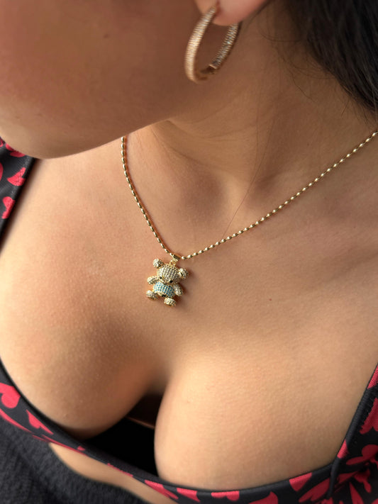 Cadena De Oso Dorado Con Circones Azules