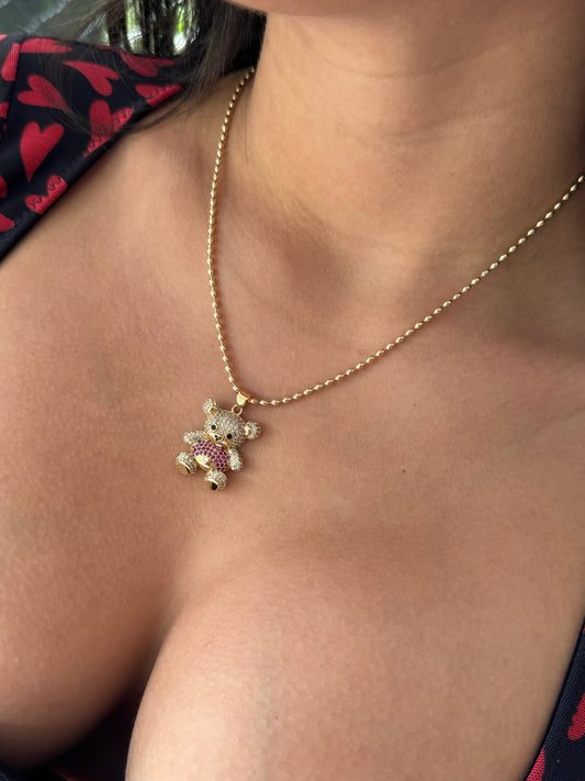 Cadena De Oso Dorado Con Circones Rosado