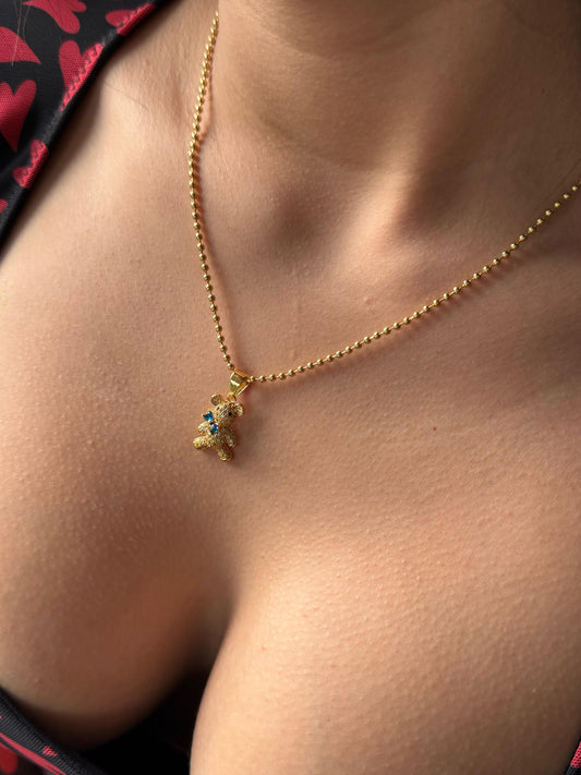 Cadena De Oso Dorado y Diamante Azul
