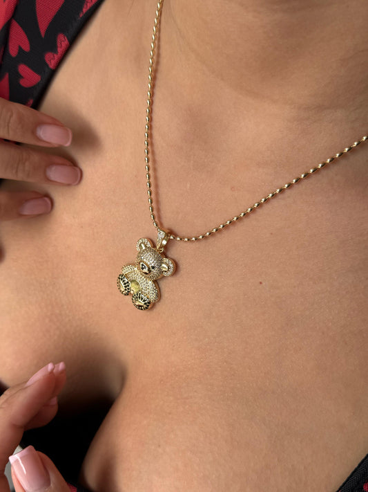 Cadena De Oso Dorado Con Circones Negros