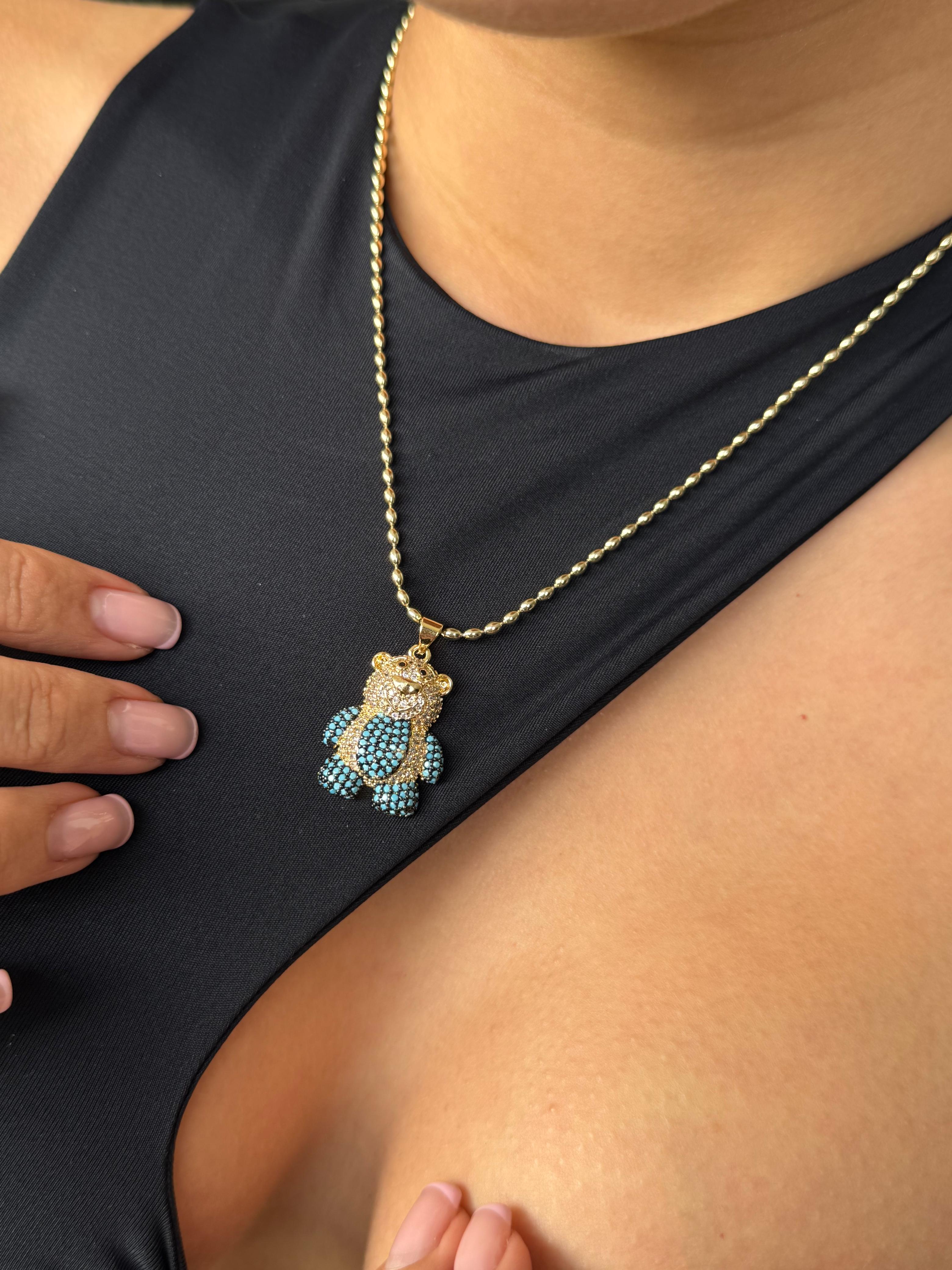 Cadena De Oso Dorado y Circones Azules