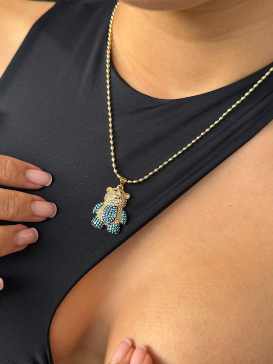 Cadena De Oso Dorado y Circones Azules