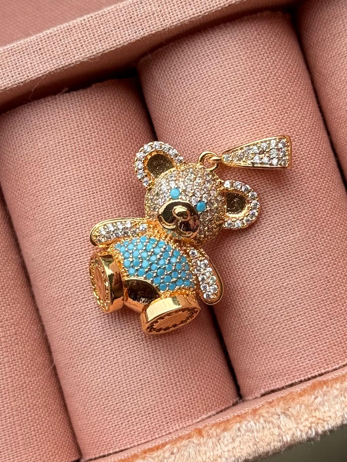 Dije De Oso Dorado Con Circones Azules