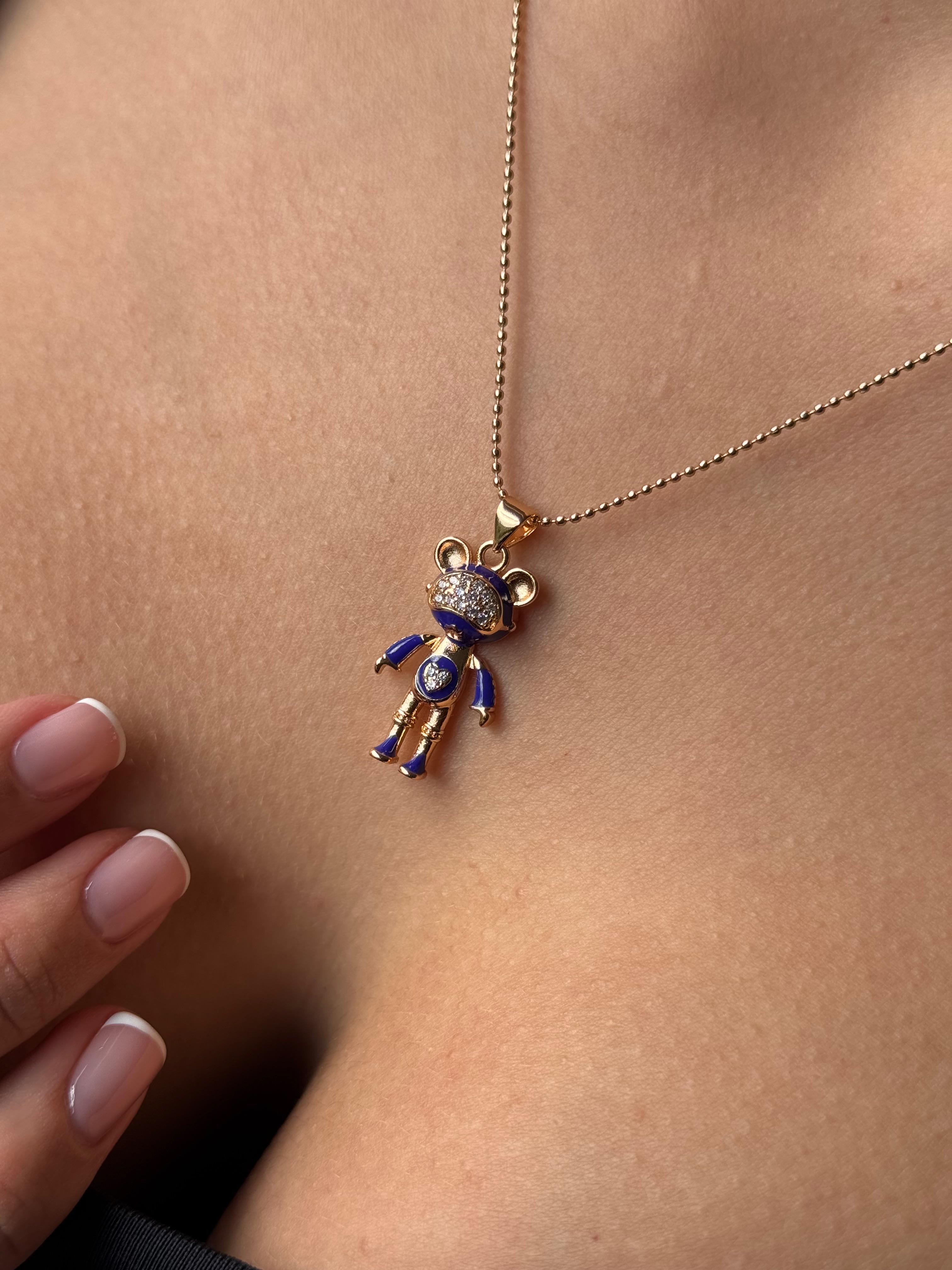 Dije De Oso Dorado Con Circones Azules