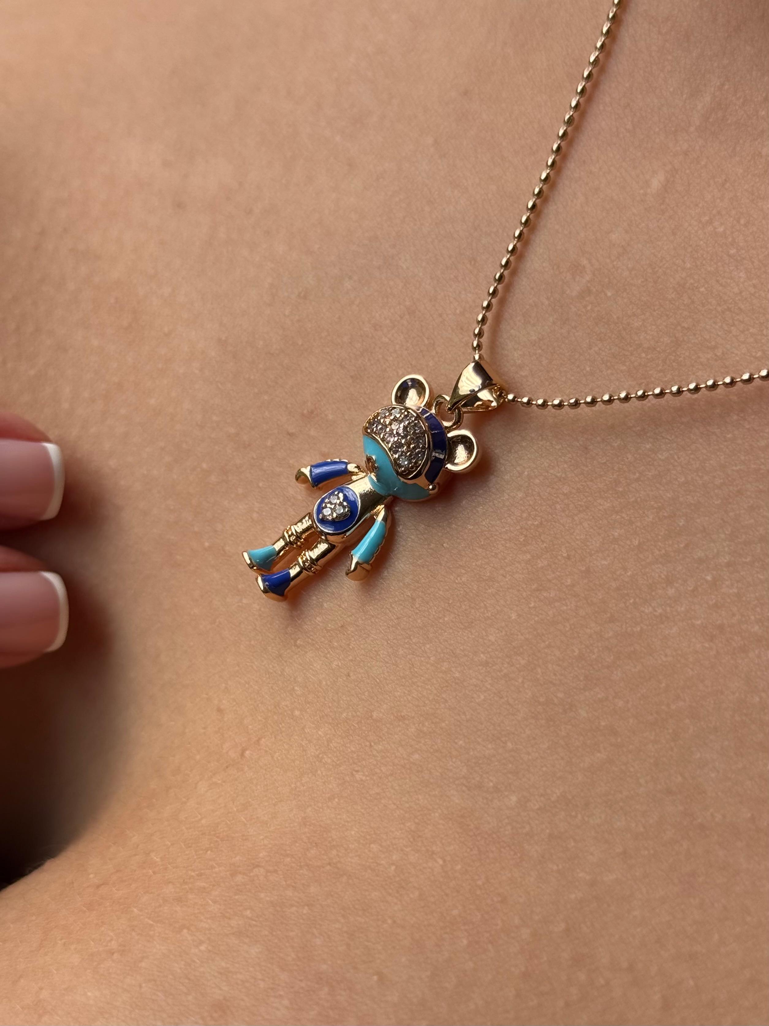 Dije De Oso Dorado Con Circones Azul Aguamarina