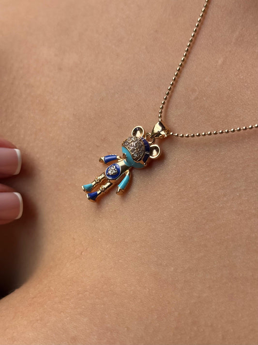 Dije De Oso Dorado Con Circones Azul Aguamarina