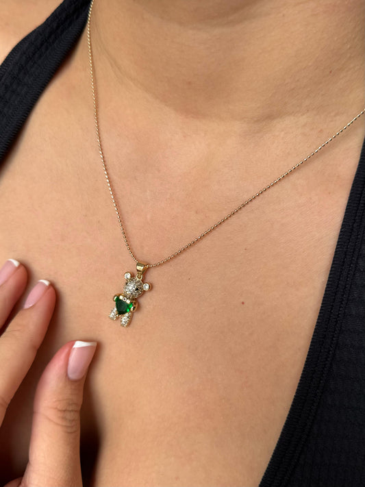 Cadena de Oso con Circones y Corazón Verde