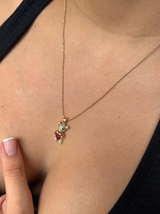 Cadena de Oso con Circones y Corazón Rojo