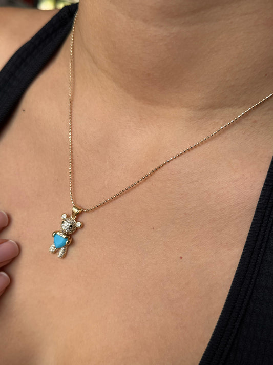 Cadena de Oso con Circones y Corazón Azul